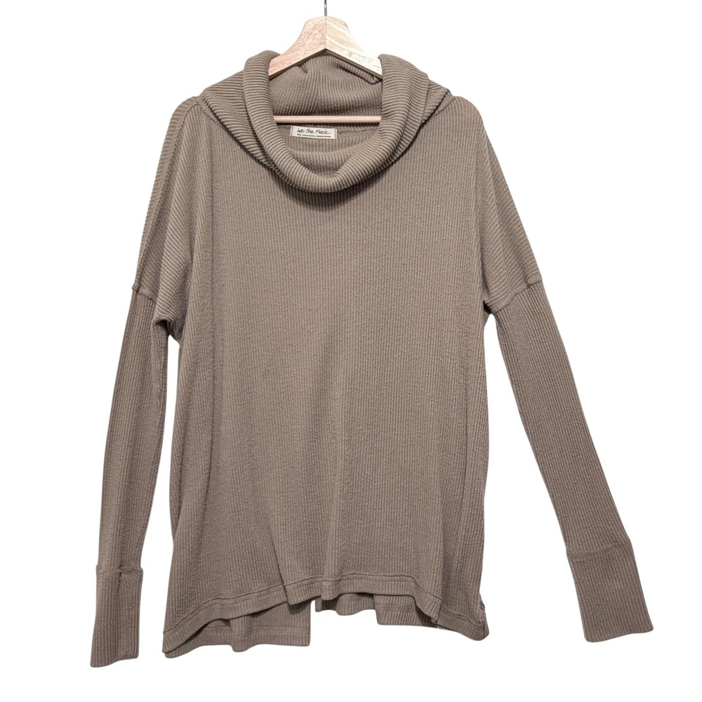 We The Free Free People Womens Sweater Cowl Neck Ribbed Knit Taupe Small Boho - Picture 2 of 9